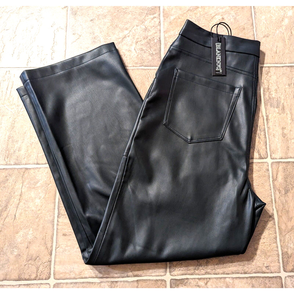 New Blank NYC sz 29 The Baxter Straight Leg Vegan Faux Leather Pants green O4